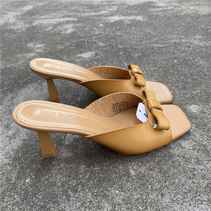 Fashion Summer Bowknot Open Toe <strong>Ladies</strong> Low Thin Heels Sandal Shoes Casual <strong>Mules</strong> Women Slip on Square Toe Sandals and <strong>Slippers</strong> - Product Image 4
