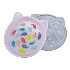 Crystal drop glue mold Small cat food plate choking cute cat ear bowl Pet accessories Silicone mold for DIY handmade