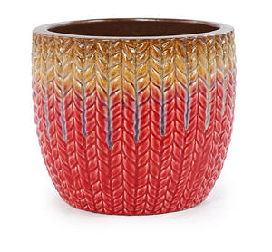 Pot de fleurs en céramique de style américain, motif feuille rouge-or émaillé, avec trou de drainage – Jardinière écologique et durable pour le jardin - Product Image 1