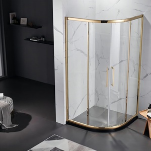 <span class=keywords><strong>Porte</strong></span> de douche <span class=keywords><strong>coulissante</strong></span> en verre incurvée avec cadre en aluminium gris et noir C242 pour salle de bain - Product Image 5