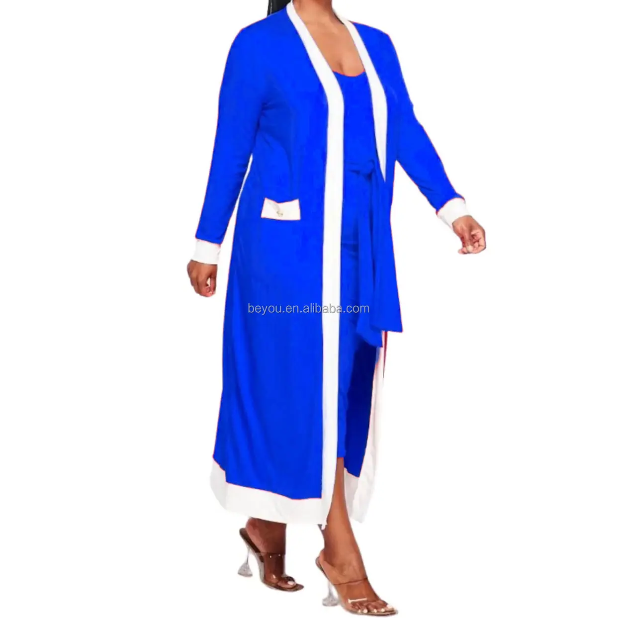 In Stock Plus size body taffeta Long Blue & White Zeta Phi Beta Sorority Women Coat