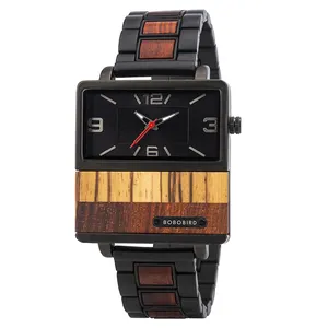 Cho thiết kế độc đáo của người đàn ông mới sang trọng vuông bằng gỗ cổ tay xem bán buôn gỗ đàn hương đỏ ban nhạc OEM cổ thời trang <span class=keywords><strong>Chronograph</strong></span> - Product Image 1
