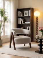 Fauteuil individuel moderne et minimaliste en bois massif avec assise en velours et rembourrage en éponge pour salon, balcon intérieur, montage facile, mobilier