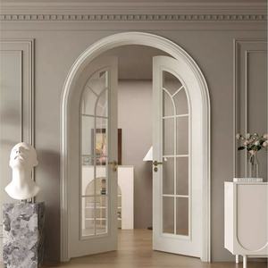 OEM Fournisseur de portes en bois et verre arqué Conception arquée composite en bois massif avec verre trempé - Product Image 4