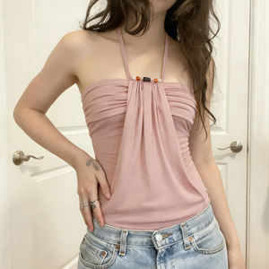 Cami Women Pink Beaded Halter Neck Strapless <b>Sequin</b> Contrast Style Basic Casual Girly Vest <b>Top</b> - Product Image 3