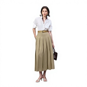 CV779 Jupe longue plissée kaki sur mesure pour femme, taille haute, toutes saisons, fabricant de vêtements ODM - Product Image 1