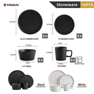 Ensemble <span class=keywords><strong>de</strong></span> petit-déjeuner 16 pièces, assiettes <span class=keywords><strong>de</strong></span> service noires mates, compatibles lave-<span class=keywords><strong>vaisselle</strong></span> et micro-ondes, <span class=keywords><strong>vaisselle</strong></span> en grès céramique pour restaurant - Product Image 5