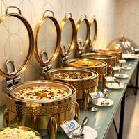 Matériel de restauration XINGPAI, réchauds alimentaires ronds en acier inoxydable, ensemble de réchauds de buffet, réchauds de luxe dorés
