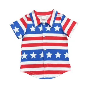 BT0196 Flag print shirt buttons five-pointed stars red and white stripes kids clothes in china children lightweight clothing
