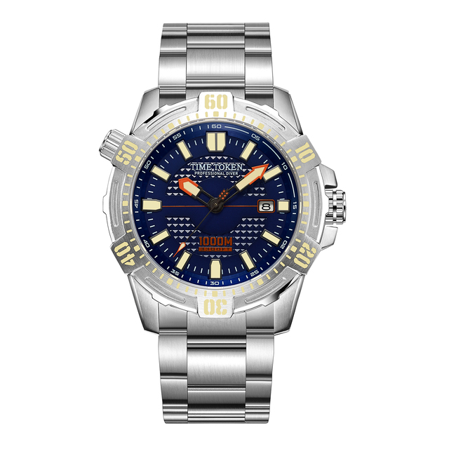 TIME TOKEN 316L Stainless Steel Case Automatic Sapphire Crystal 100ATM Seiko Luminous Mens Diver Watch 46mm Analog 24mm Band
