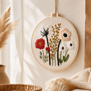 Kit de Broderie Florale Facile avec Cerceau en Bambou, Kit DIY Fait Main, Point de Croix pour Débutants, Couture, Peinture, Décoration Intérieure - Product Image 1