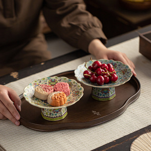 Plato Alto de Cerámica China para Frutas, Forma de Flor, Porcelana Retro de Lujo, Bandeja para Postres, Uso en Fiestas - Product Image 2