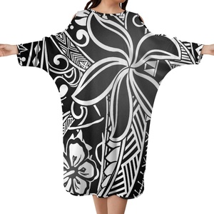 2022 estate moda donna abito con <span class=keywords><strong>spalle</strong></span> fredde Hawaii polinesiano Design tribale oversize Poncho Beach Dress abiti Casual da isola - Product Image 3