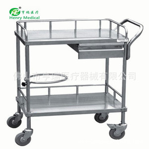 Chariot à instruments en acier inoxydable Henry à double niveau avec tiroirs et seaux pour usage hospitalier - Product Image 4