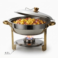 Plat de service rond en acier inoxydable 4,5 L, bicolore or et argent, chauffe-plat de buffet à alcool, avec coupelle à combustible pour hôtel