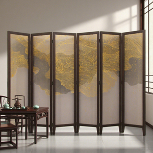 Cloison pliante <span class=keywords><strong>et</strong></span> mobile en Georgette semi-transparente peinte à la main en <span class=keywords><strong>bois</strong></span> massif simple pour salon - Product Image 5