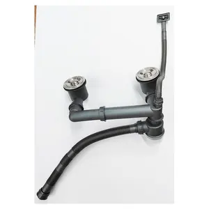 Kitchen Sink Double Bowl Siphon Sewer Drainage Strainer And Pipe Flexible Waste Drain Pipe Siphon Under Sink Pipe