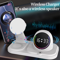 Station de charge sans fil magnétique 6 en 1 avec horloge et haut-parleur, support de charge rapide 15W pour iPhone, Apple Watch, AirPods