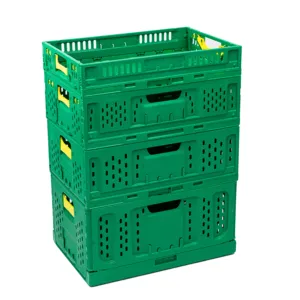 Fruit Storage Plastic Crates Stacking Plastic Folding Crate With Mesh Plastic Moving Basket