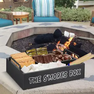 Juego de palos de bambú smores Caddy para fogata y smores ESTACIÓN DE asado soporte de barra caja de madera