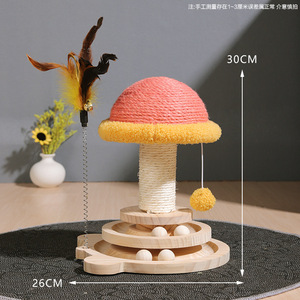 Solid Wood <b>Cat</b> Turntable Sisal Rope <b>Scratching</b> <b>Post</b> With Ball Toys For Kittens Entertainment Educational <b>Cat</b> Supplies - Product Image 4