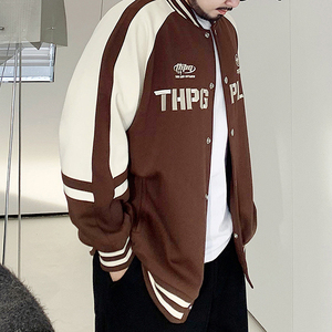 เสื้อแจ็คเก็ตเบสบอลแบรนด์แฟชั่นสไตล์เรโทรสำหรับผู้ชาย ฤดูใบไม้ผลิ ฤดูใบไม้ร่วง ไซส์ใหญ่พิเศษ ทรงหลวม สวมใส่สบาย คอตั้ง - Product Image 5