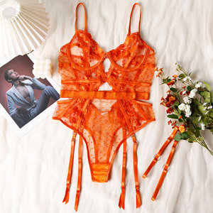 Conjunto de Lencería de Encaje Floral Bordado, Ligero y Transpirable, Lencería Navideña, Conjunto de Sujetador y Braguita Sexy para Mujer - Product Image 6