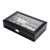 Caja de almacenamiento de gafas para reloj al por mayor, 6 + 3 ranuras, cerradura de cristal transparente, caja de reloj de cuero impermeable, vitrina, organizador personalizado