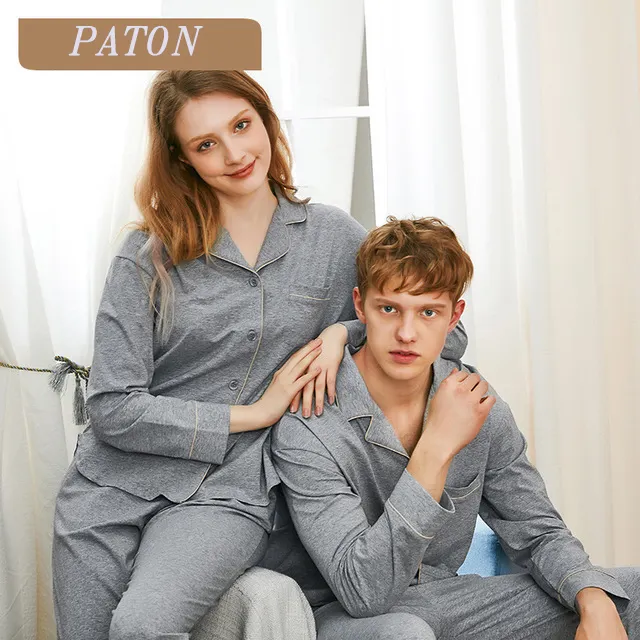 Pijama design casual unissex, pijamas de malha de algodão casuais, manga longa