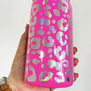 Vinilo Iridiscente Personalizado con Logotipo, Adhesivo Decorativo Holográfico con Estampado de Guepardo, Vaso de Vidrio de 16 Onzas con Tapa de Plástico - Product Image 3