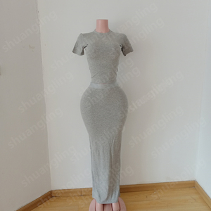 Custom Logo Colors Women <strong>2</strong> Piece Set Ribbed Shirt With Maxi Skirt Candy Color Bodycon Skinny Casual Women Lounge Wear Sets - Product Image 2