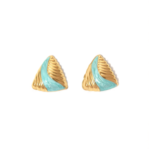 <b>Fine</b> <b>Stud</b> <b>Earrings</b> 316L Stainless Steel PVD Gold Plating Sustainable Resistant Blue Accents - Product Image 2