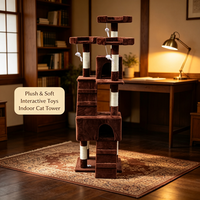 Arbre à chat multi-niveaux beige, poteaux à gratter en sisal, condos et rampes en peluche, jouets suspendus, mobilier de jeu d'intérieur pour chatons