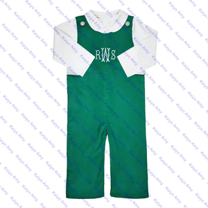 2025 bébé garçon monogramme rouge <span class=keywords><strong>et</strong></span> vert Longall ensemble velours côtelé noël Jon Jon barboteuses tenues d'hiver - Product Image 2