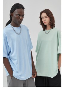T-shirt da uomo a maniche corte in cotone a doppio filo 230G, antibatterico, tinta unita, vestibilità ampia, taglia grande, marca di moda. - Product Image 6