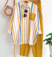 Ensemble deux pièces pour femmes WQZ26193, chemise à manches longues et pantalon à rayures, mode décontractée d'été, vente en gros, ensemble de mode pour femmes
