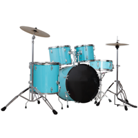 Ensemble de batterie acoustique 5 pièces avec coques en bois et métal, 2 cymbales, quincaillerie complète, pliable et réglable pour studio et scène live