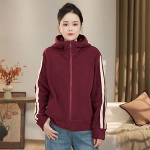 Women Fleece Lined Hooded Zipper Sweatshirt Thick Warm Casual Long Sleeve Windproof Autumn Winter Outwear Red Taro Purple Black - Product Image 1