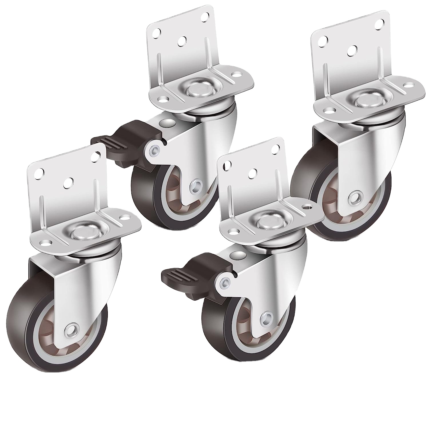 thumbnail interactive-video image 1 of 2 Inch Heavy Duty Casters Set Of 4 - Silent Locking Wheels With Brakes For Furniture & Carts 1 of 9