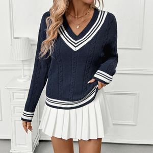 Latest <strong>Women</strong> Plus Cable Knit Fashion Sweater Long Sleeve Customize V Neck Cardigan <strong>Cricket</strong> Jersey - Product Image 5
