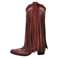 Bottes de cowboy western à franges pour femme 2025, bordeaux, brodées, mi-mollet, chaussures de mode pour soirée
