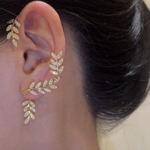 Abnehmbare vergoldete Ohr clips Ohrringe Willow Leaf Ohr clips Shiny Zircon Inlaid Strass Hot Sale Fashion Luxus Damen - Product Image 2