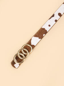 Damenmode Kuh druck Kunstleder gürtel Brauner Druck Dünner Gürtel Gold Metalls chnalle Weiß Braun Kuh druck Gürtel Breite 2,3 cm - Product Image 3
