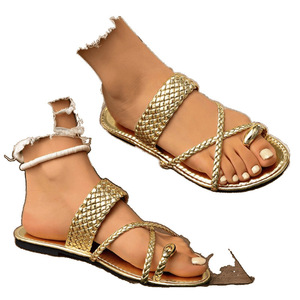 Sandalias Romanas de Playa con Tiras Cruzadas Tejidas para Mujer, Doradas, Talla Grande 43, Calzado de Verano - Product Image 5