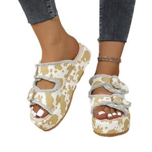 Ciabatte da donna estive da donna con suola spessa moda abbigliamento esterno nuovo sandali Slip-On con fibbia in Denim di grandi dimensioni per donna - Product Image 1