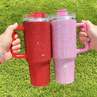 Baru grosir multiwarna 40oz vakum terisolasi Super berkilau berlian azzone bling bertabur cangkir Tumbler dengan pegangan