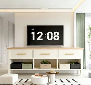 Contemporary Curved <b>TV</b> <b>Stand</b> - Stylish Living Room Furniture with <b>Gold</b>-Trimmed LED Display & Integrated Storage - Product Image 6