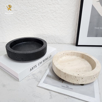Plateau à bijoux rond en travertin naturel pour hôtel, villa, table, décoration intérieure, plateau décoratif en marbre à bord épais