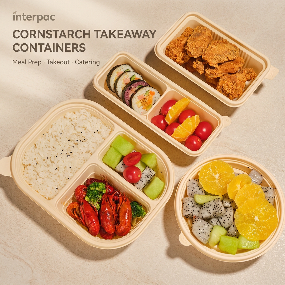 Interpac Cornstarch Food Container 3 4 Compartment 1000ml Biodegradable ...