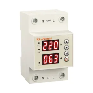 Dual Display 40A 63A 230V Din Rail Adjustable digital Over Under Voltage Relay Surge Protector Limit Over Current Protection